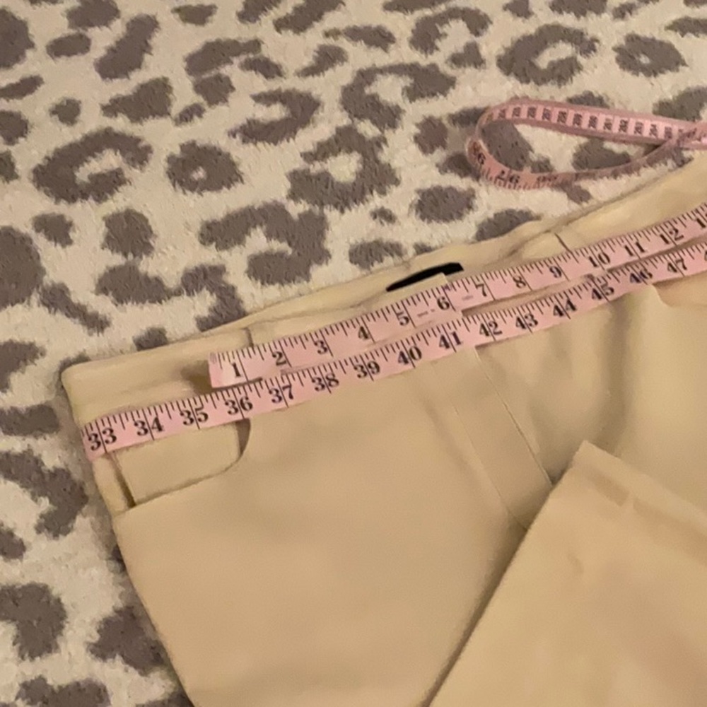 THEORY Lambskin leather KICK FLARE CROPPED PANTS size 12 color chalk - Picture 8 of 10